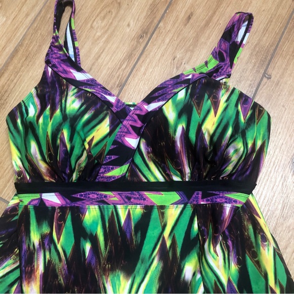 NWOT Rare Septangle V Neck Jeweltone One Piece Swimsuit Slimming Swimdress Sz 14 - Picture 2 of 9